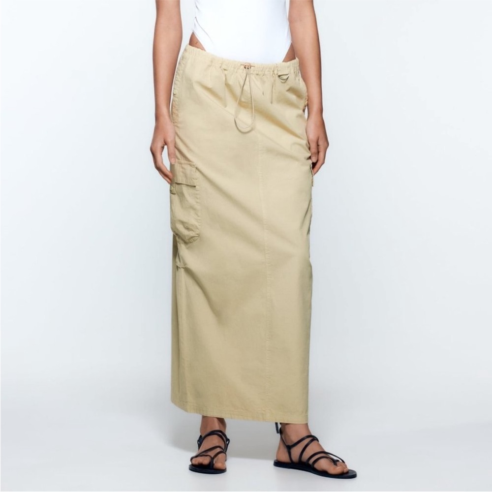 Zara Khaki Maxi Cargo Skirt
